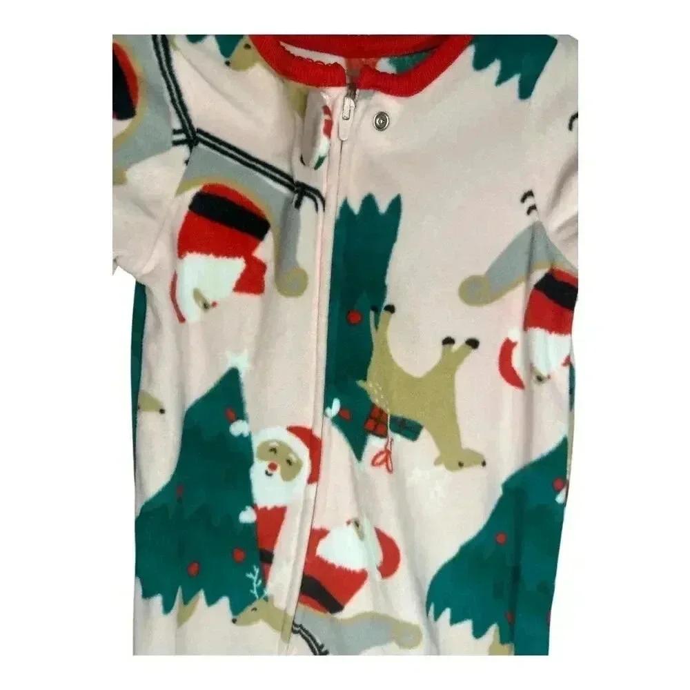 Carters Girls‎ Pink Fleece Santa Footed Sleeper, 12 Months